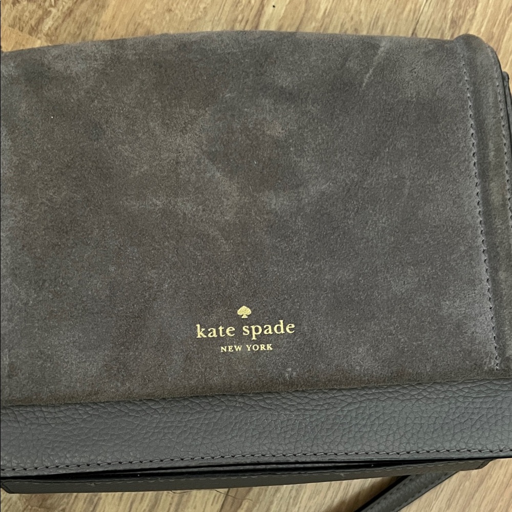 kate spade Dark Brown Suede & Leather Crossbody with Gold Logo